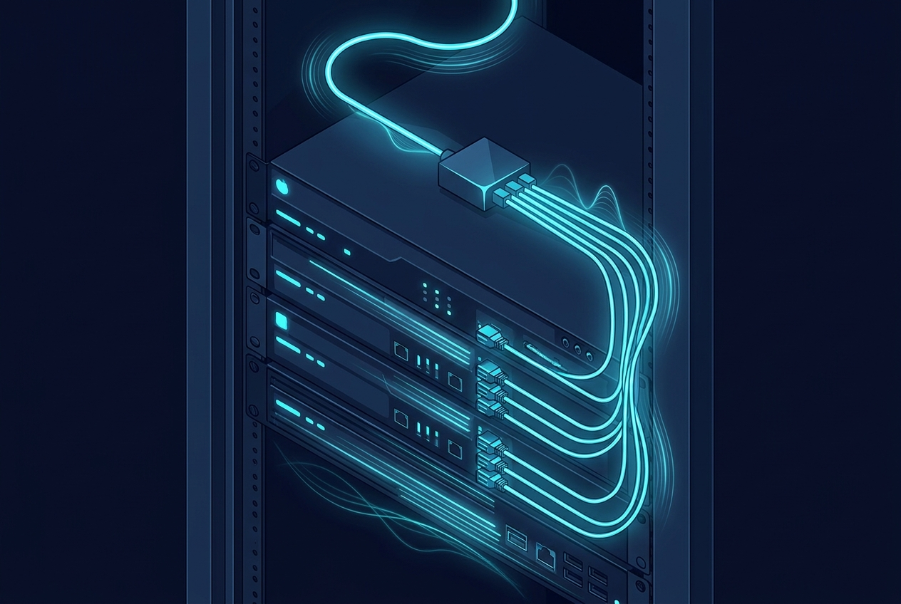 A rack of synchronized timing instruments sharing one distributed reference.