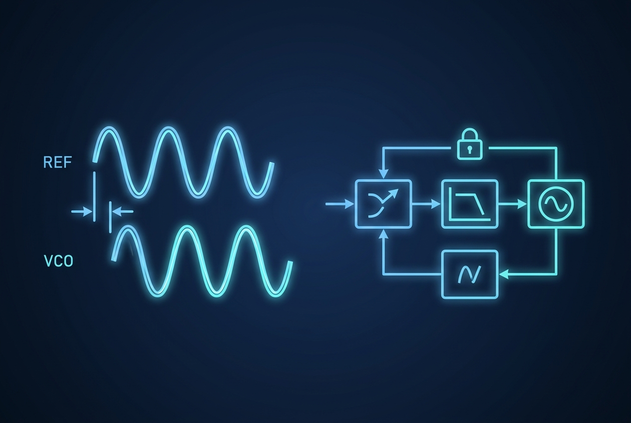 A phase-locked loop pulls an internal oscillator into step with an external reference clock.