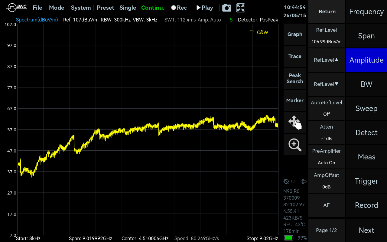 SpectraCore screenshot: Antenna Factor.