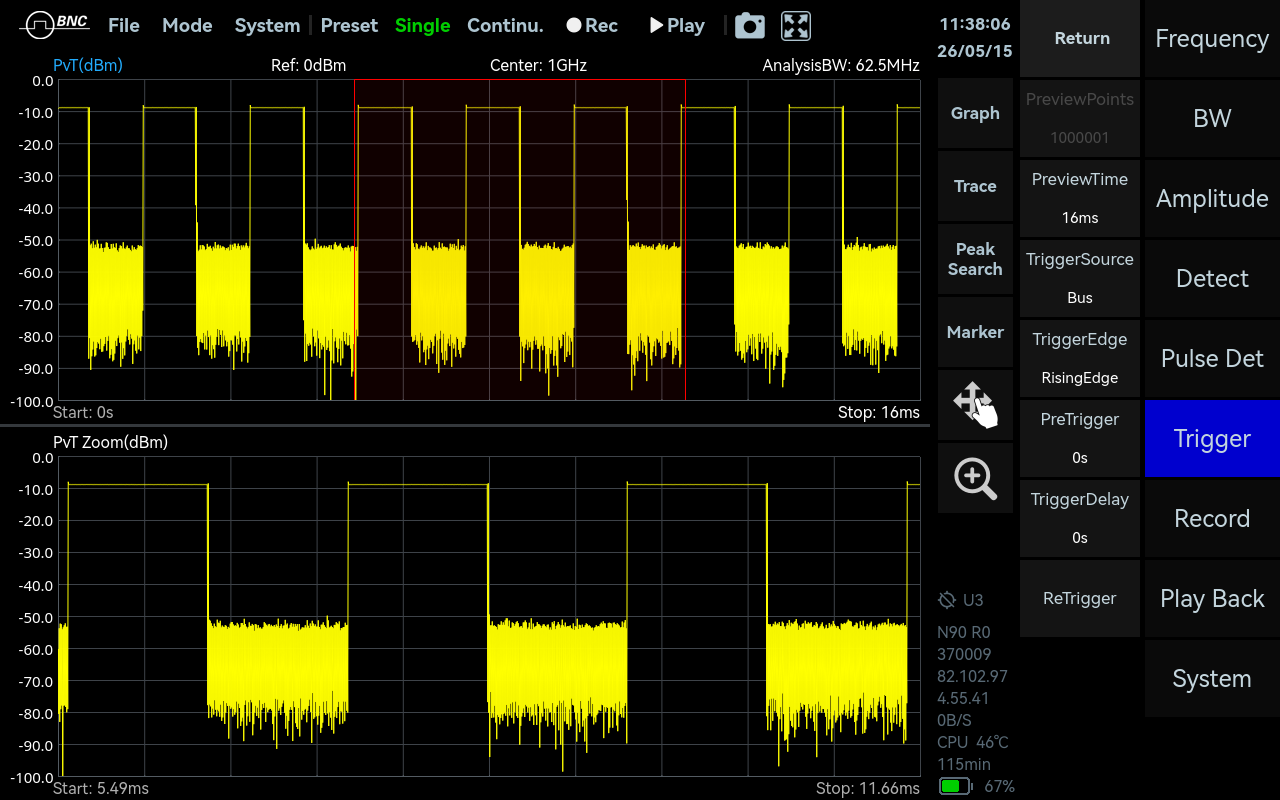 Power Detection Analysis mode in SpectraCore